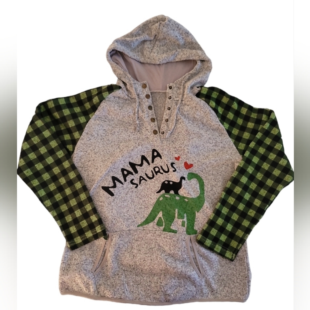 Mama-saurus green plaid hoodie size XL